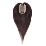 20 Inch Human Hair Clip in Toppers for Women Thin Clip on Crown Top Hairpiece Silk Base Natural Toupee for Thinning Hair #2 Dark Brown