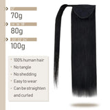 RUNATURE Ponytail Hair Extensions Real Hair 16 Inch Ponytail Extensions Black Human Hair Extensions 80g Wrap Around Ponytail Hair Natural Hair Extensions Silky Straight Hair