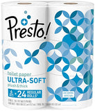 Amazon Brand - Presto! 308-Sheet Mega Roll Toilet Paper, Ultra-Soft, 24 Count