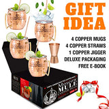 Moscow Mule Copper Mugs - Set of 4 - 100% HANDCRAFTED - Food Safe Pure Solid