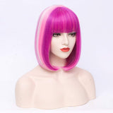 PATTNIUM Short Purple Bob Wig with Bangs for Women Rose Net Synthetic Girl's Cosplay Halloween Costume Party Wig (Pink Purple)
