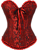 Women's Lacing Corset Top Satin Floral Boned Overbust Body Shaper