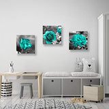 Turquoise Wall Decor for Bedroom 3 Piece Canvas Wall Art Teal Blue Rose Flowers Pictures