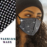 Rhinestone Face Reusable Designer Mask, Breathable Washable Cloth Black Pink