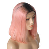 10 Inch Pink Bob Wig Human Hair 13x4 Lace Front Bob Wigs Natutal Hairline with Baby Hair Middle Part Short Straight Colored Bob Cut 180% Density Full Ends