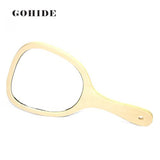 Gohide 1pcs European Style Handmade Wooden Handle Mirror Wood Frame Portable Mirror with Single Handle Bathroom Mirror Makeup Mirrors