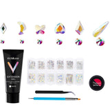 Viomuse Nail Crystal AB Rhinestones Kit for Nail Art Craft with 1 Polygel, 1 Dual-End Pen, 1 Tweezers and 1 Nail Glue Gel (Pattern5)