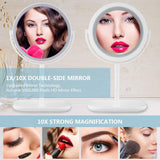 Cutygirl 8.7 inch Makeup Mirror with Lights Double-Sided 1X/10X Magnifying Mirror Mirror with Lights Vanity Mirror Dimmable LED Lighted Makeup Mirror with Touch Control 360° Rotation USB Power