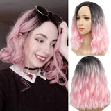 Curly Wavy Wig Short Bob Wigs Shoulder Length Side Part Women's Short Wig Ombre Color Synthetic Cosplay Wig for Girl Costume Wigs Ombre Pink Wigs