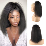 LEOSA Natural Black Yaki Straight Drawstring Ponytail Short Hair for Women Ponytail Synthetic Hair Extensions 14 inch