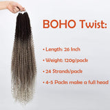 FASHION IDOL New Goddess Twist Crochet Hair 5 Packs River Twist Crochet Hair 26 Inch Long Senegalese Twist Crochet Braids with Curly Hair River Locs Gray Ombre