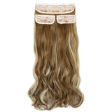 Clip in Hair Extensions 3Pcs 8Clips Curly Wavy Thick Full Head Double Weft Clip on Synthetic Hair Extension Wavy Hairpieces for Women Ginger Brown Mix Bleach Blonde 18"-24"