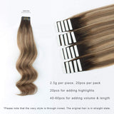 ABH AmazingBeauty Hair Pre-taped Double Sided Rooted Highlighting remy hair extensions tape in, Real Remy Human Hair, Chestnut Brown-Dark Dirty Blonde with Dark Brown Root R3-6-12, 18 Inch