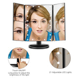 ASCINATE Lighted Makeup Mirror with 21 LED Lights Touch Screen Dimming, Tri-Fold 3X/2X/1X Magnification 180 Degree Rotation Vanity Mirror (Black)