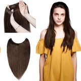 24 Inches Hidden Crown Human Hair Extensions One piece Secret Fish Line Wire In Hairpiece With Transparent Invisible Rubber Band Long Straight No Clips No Glue For Women #4 Medium Brown 80g