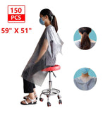 150 Pcs 59" X 51" Disposable Capes Hair Salon, Plastic Waterproof Hair Dye Cutting Coloring Apron Shawl Transparent Barber Shampoo Cape Hairdressing Cape Barber Tools - 0.69oz/Pc