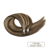 Ugeat Itip Human Hair Extensions 22inch I Tip Hair Extensions Remy Hair Dark Brown Highlighted Caramel Blonde Pre Bonded Human Hair Extensions 0.8g/Strand 40Gram Natural Hair Extensions