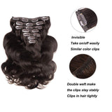 18" FAAAL Clip in Human Hair Extensions Full Head 150g 7 Pieces 16 Clips #2 Dark Brown Double Weft Brazilian Real Remy Hair Extensions Thick Body Wave (18" 150g, Dark Brown)