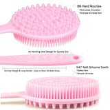 Back Scrubber, Ultra-soft Silicone Body Scrubber Two-Side Body Shower Brush Long Handle Body Brush for Deep Skin Cleansing (Pink)