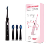 Rechargeable Electric Sonic Toothbrush for Adults with 5 Modes 2 Mins Timer and 4 Toothheads (Black)