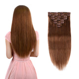 12" Remy Clip in Hair Extensions Human Hair Light Brown for Women Beauty - Short Silky Straight 8pcs 20clips Real Hair Extensions Clip In Human Hair (12 inch 100g #6 Light Brown)