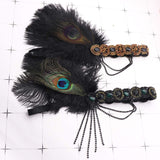 1920s Gatsby Flapper Feather Headband Roaring 20s Accessories Great Gatsby Hair Accessories for Women (black-green)