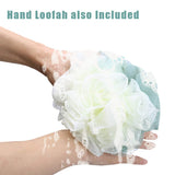 Wooden Handle Loofah and Poufs Set, Teak Wood Long Handle Soft Body Luffa Set for Men & Woman Included 1 Loofah Sponge On a Stick, 1 Exfoliating Shower Pouf By HTB