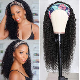 Deep Wave Human Hair Headband Wigs For Black Women Brazilian Virgin Human Hair Deep Curly Headband Wig Glueless None Lace Front 150% Density 12 Inch