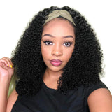 Headband Wig for Black Women, Curly Weave Human Hair Wigs 1 Piece, 100% Unprocessed Hair None Lace Front Wigs with Headband, Afro Kinky Curly Curl Natural Black Wig (20