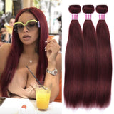 Aigemei Peruvian Wine Red Straight Human Hair 3 Bundles Unprocessed Virgin Human Hair Weave for Black Women (10''12''14'',Burgundy Color 99J)