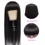 VRVOGUE 24 Inch Straight Brazilian Human Hair Wig with Bangs 130% Density None Lace Front Wigs Glueless Full Machine Made Virgin Human Hair Wigs with Bangs for Black Women Natural Color