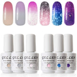 Gellen Gel Nail Polish Set - Color Changing Temperature Gel Series Pure Glitters Sparkle Colors, Trendy Fun Nail Art Colors Home Manicure Nail Gel Kit