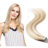 Tape in Human Hair Extensions Blonde 100g 40 Pieces Rooted Straight Seamless Skin Weft Invisible Double Sided Tape 40pcs 20''/20inch #18/613 Light Ash Brown mix Bleach Blonde+20pcs Free Tapes