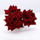 Yean Rose Flower Hair Comb Hair Pins Set Flamenco Dancer Headpiece for Women and Girls (Dark Red)