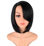 Natural Black Bob Wigs With Bangs For Black Women Side Part Bob Wigs With Side Bangs Synthetic Black Bob Wigs Short Straight Bob Wigs 12 Inch (Natural Black)