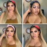 1B/27 Ombre Headband Wigs Human Hair for Black Women Straight Brazilian Remy Hair Wigs Glueless Machine Made 150% Density 16 Inch