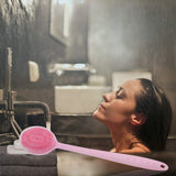 Back Scrubber, Ultra-soft Silicone Body Scrubber Two-Side Body Shower Brush Long Handle Body Brush for Deep Skin Cleansing (Pink)