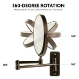 Ovente Wall Mounted Vanity Makeup Mirror 9 Inch with 10X Magnification and Extendable Arm, Double-Sided with 360 Degree Swivel Mechanism and Zero Distortion, Antique Bronze (MNLFW90ABZ1X10X)