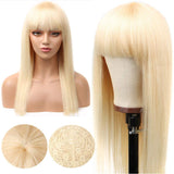 613 Blonde Straight Human Hair Wigs with Bangs Machine Made Wigs Brazilian Virign Straight Wigs 20 Inch Honey Blonde Human Hair Wigs 150% Density