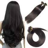 SEGO U Tip Hair Extensions Human Hair Pre Bonded Keratin Fushion Nail Tip Human Hair Extensions 100% Real Remy Hair Silky Straight 100 Strands/Pack 50g 16 Inch #1B Natural Black