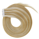 Hetto Blonde Tape in Hair Extensions for White Women 20 Inch Tape in Real Human Hair Extensions #14 Blonde Highlights with #613 Seamless Tape in Extensions Thick 50G/20Pcs