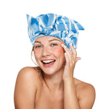 Leotruny Shower Cap Reusable Bow Bath Cap Waterproof for Women All Hair Lengths (C04-Wave)