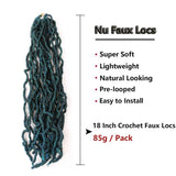 18 Inch New Faux Locs Crochet Hair Pre Looped 6 Packs Soft Goddess Locs Natural Crochet Braids Hair For Black Women Premium Fiber(1B/DGREEN, 18 Inch)