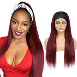 Ombre Red Straight Headband Wig for Black Women, Color Burgundy 100% Unprocessed Human Hair Wigs, Red Wine None Lace Front Wigs with Headband (14