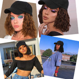 CHRSHN Hat Wig Short Wave Baseball Cap Wig with Curly Hair Extensions Synthetic Wave Wig Hat for Women Adjustable Brown Black Baseball Hat