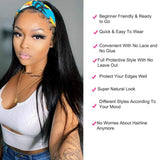 Persephone Headband Wig Straight Human Hair Wigs for Black Women Glueless None Lace Front Wigs 150% Density Machine Made Wigs Natural Color 14 Inch