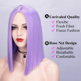 AISI QUEENS Short Straight Bob Wigs Purple Middle Part Cosplay Wig Shoulder Length Bob Wigs Fashion Synthetic Wig for Women for Party Cosplay Use Heat Resistant Fibre