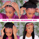 Julia Headband Wigs Straight Human Hair Wigs for Women Glueless Remy Wigs with Free Headbands,10A Malaysian Virgin Hair Non Lace Front Wig 150% Density 14Inch