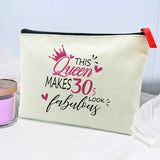 30th - 39th Birthday gift,Queen makes 30s fabulous,Gifts for Women,Canvas Makeup Cosmetic Bag,30-39 Year Old Presents,Gift for Mom Wife Lady