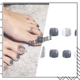 LittleB Shimmering Fake Toenails Grey Glossy False Toe Nails Wedding Press On Nails Art for Women and Girls(24pc)